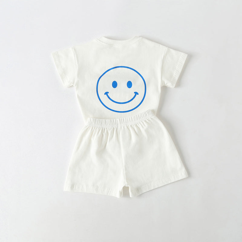 Baby Smiley & Slogan Print Tops Combo Shorts Korean Style Sets