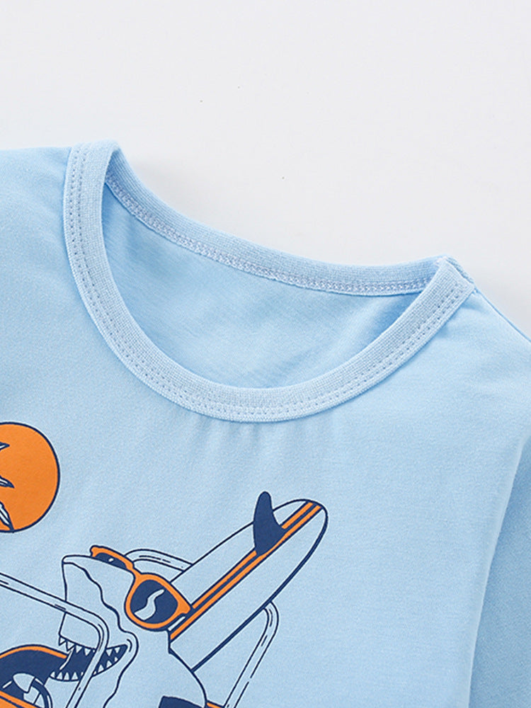 Infant Baby Boy Cartoon Pattern Crewneck Casual Shirts