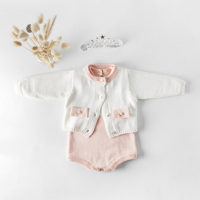 Baby Girl 1pcs Contrast Longsleeve Knit Bodysuit & Cardigan 1-Pieces Sets