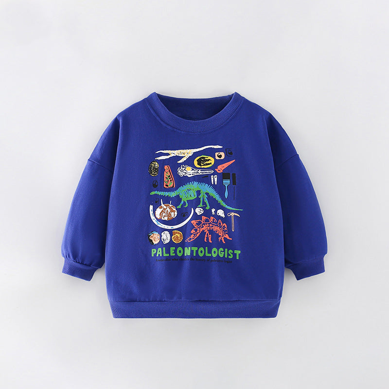 Boys Cartoon Pattern Printing Crew Neck Casual Pullover