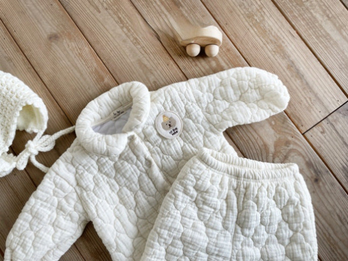 Baby Bear Patched Pattern Quilted Warm Lapel Cute Sets