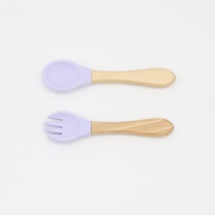 Baby Food Grade Wooden Handles Silicone Spoon Fork Cutlery