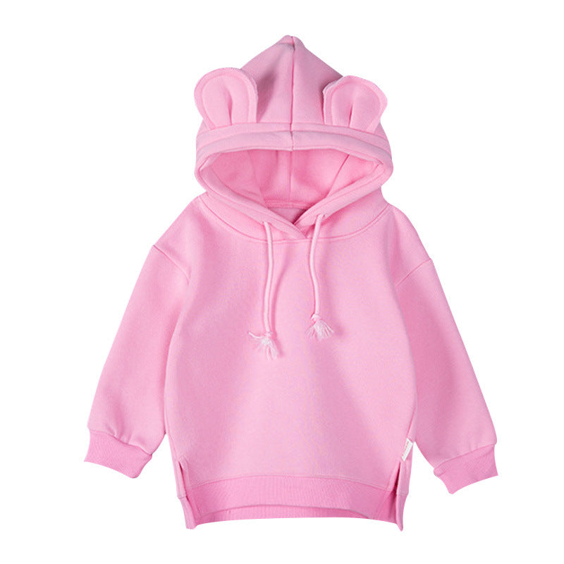 Baby Solid Color Animal Ear Patch Design Autumn Korean Style Hoodie