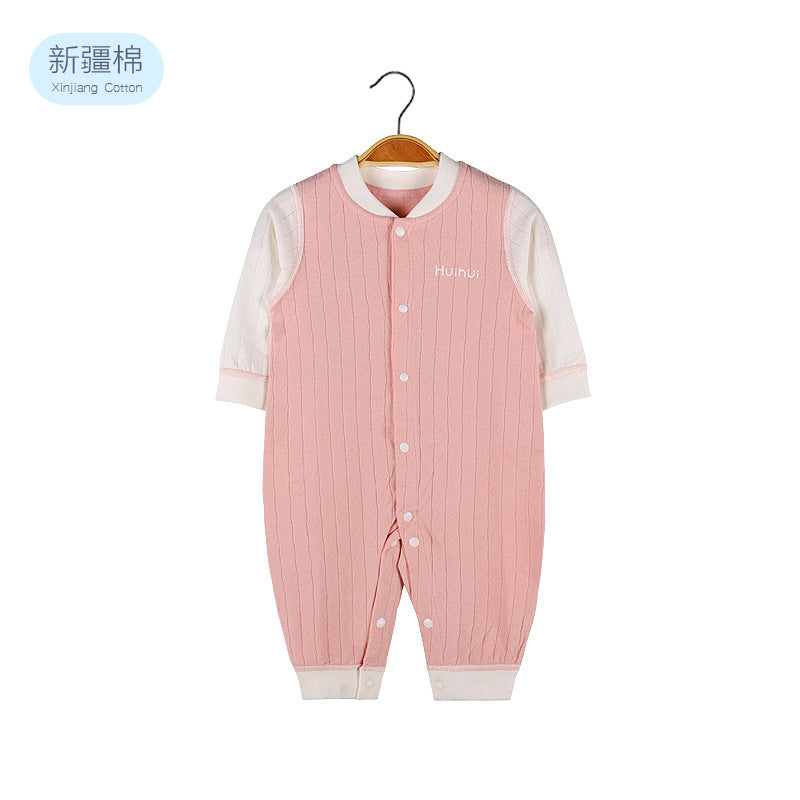 Baby Solid Color Pit Strip Fabric Single Breasted Design Cotton Jumpsuit Pajamas