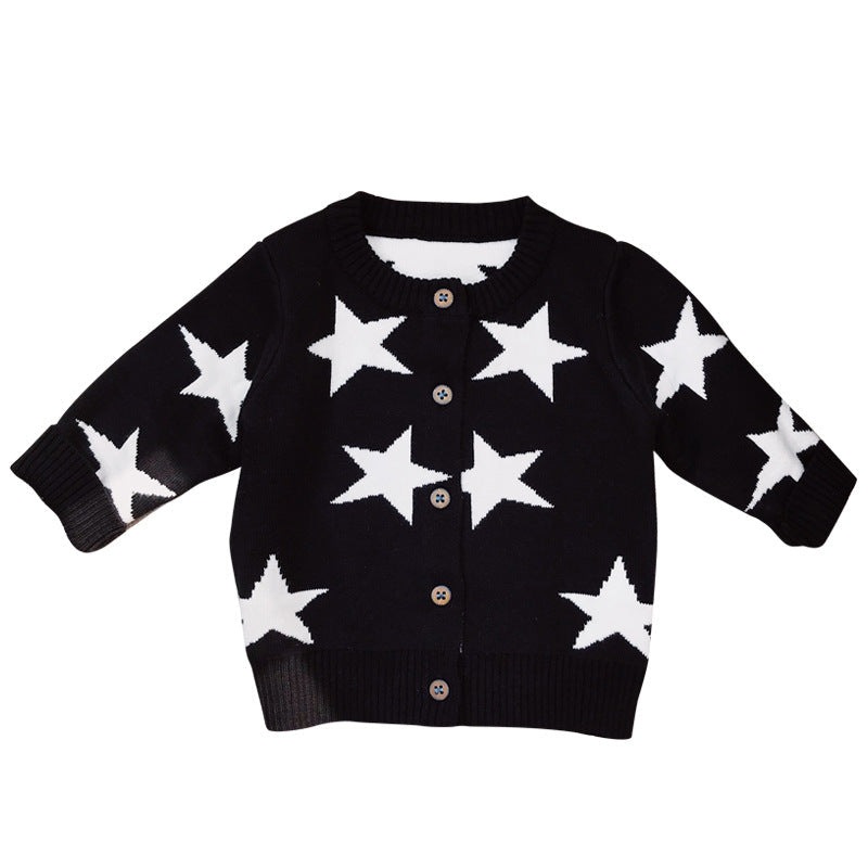 Baby Boy Star Pattern Single Breasted Design Long Sleeve Cardigan