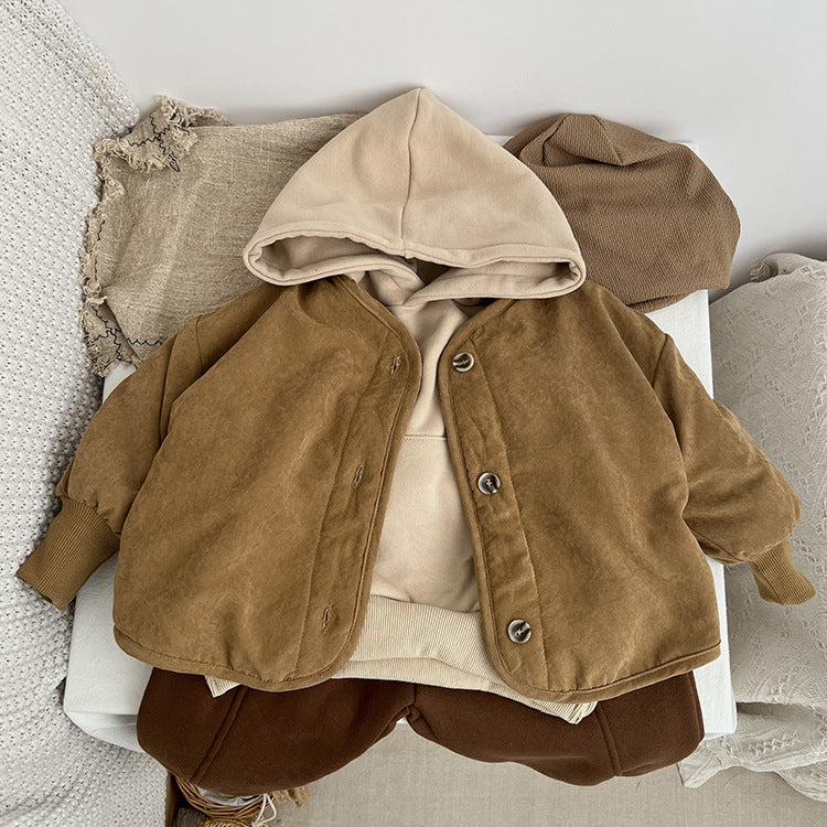 Baby Boy And Girl Vintage Style Lambswool Padded Thickened Jacket