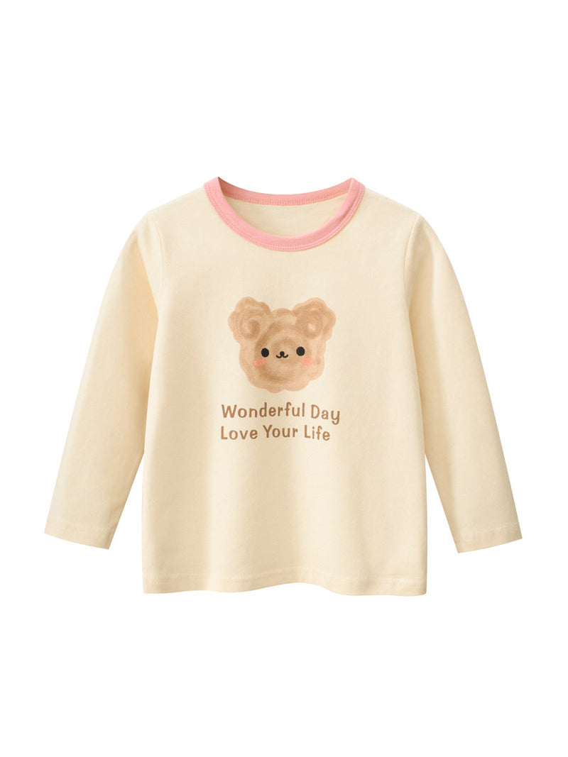 Autumn New Arrival Kids Girls Teddy Print Crew Neck Long Sleeves Color Patchwork Shirt