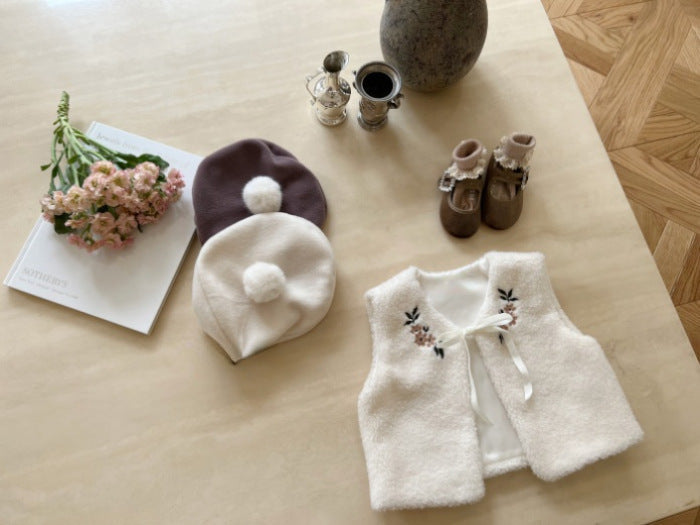 Baby Floral Embroidered Pattern Lamb Wool Vest Jacket