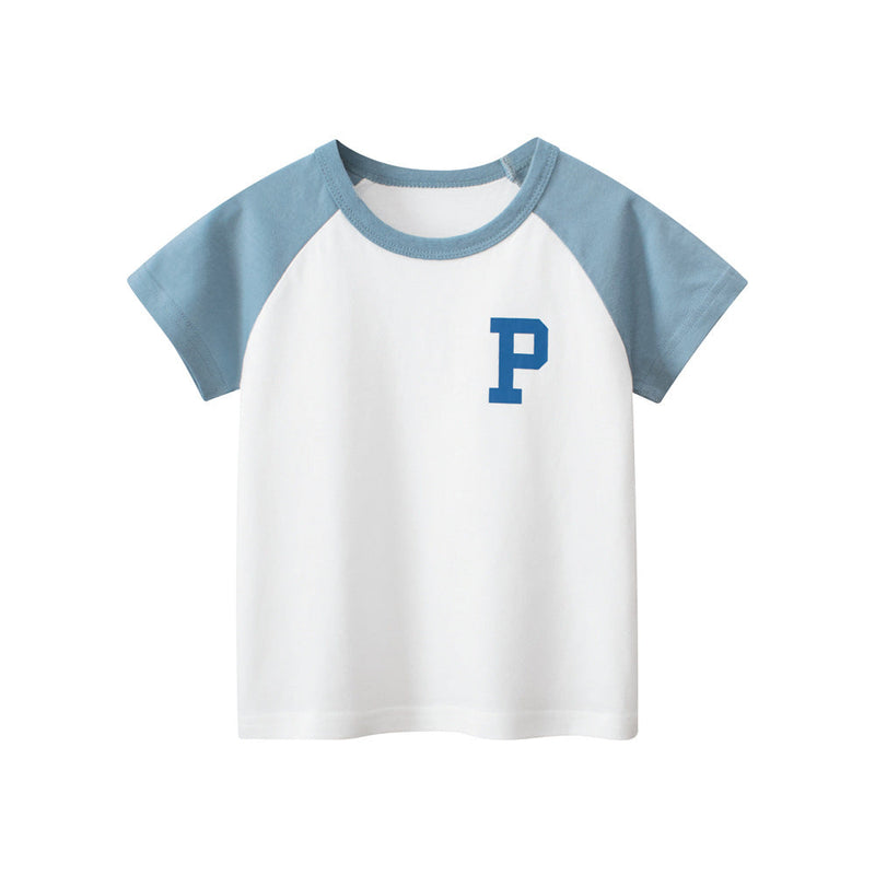 Letter Printing Boys’ Patchwork T-Shirt In European And American Style For Summer