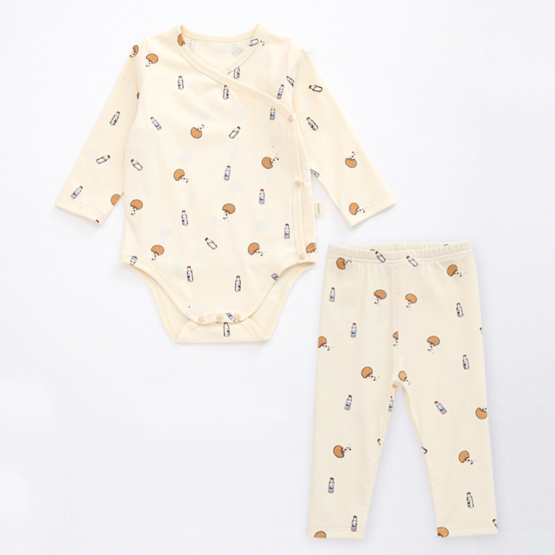 Baby Floral Print Pattern Side Buckle Design Cute Thin Style Air Conditional Clothes Sets