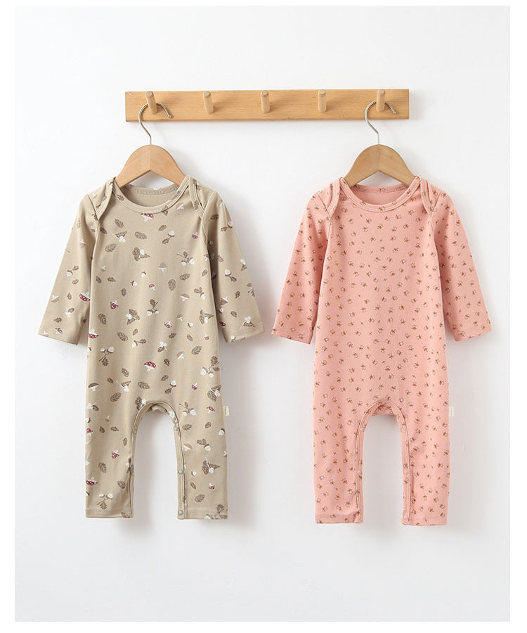 Baby Print Pattern Envelope Neckline Long Sleeved Soft Rompers Home Clothes