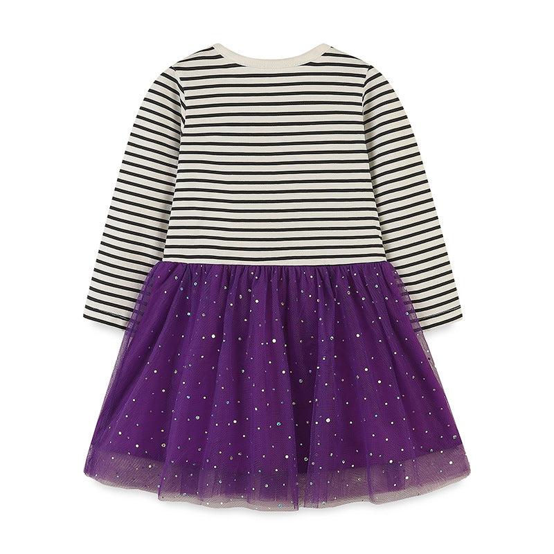 Striped Embroidered Tulle Dress: Halloween Edition For Girls