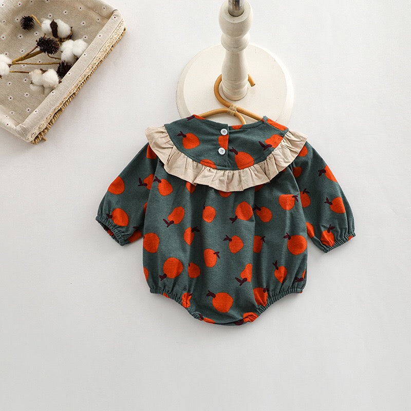 Baby Girl Fruit Orange Pattern Patchwork Design Long Sleeve Onesies