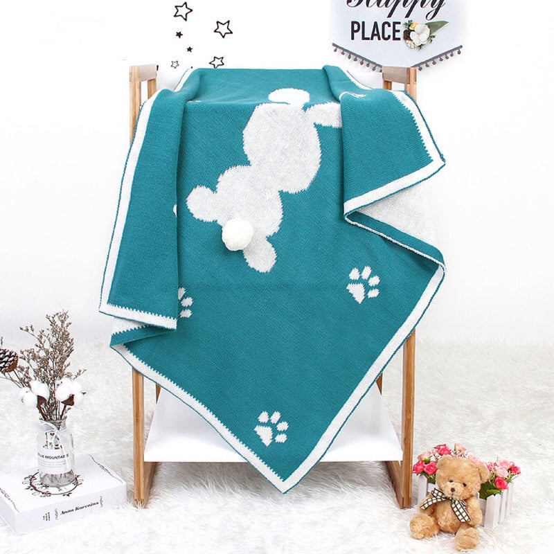 Baby Cartoon Rabbit & Footprints Embroidered Graphic 3D Tail Blanket