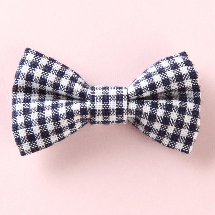 Girls Plaid Pattern Bow Tie Hair Fabric Clips Handmade Accessory