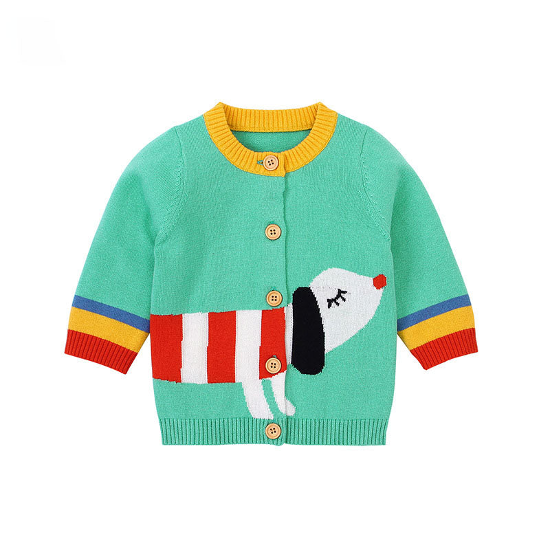 Baby Cartoon Dog Pattern Colorful Contrast Design Cardigan