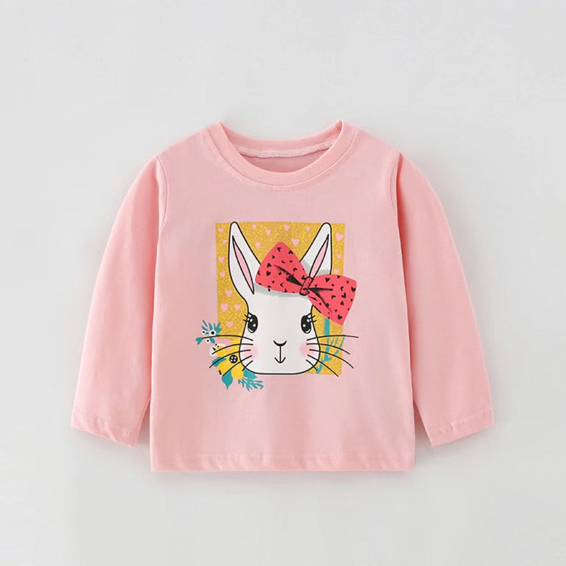 Baby Girl Cute Bunny Print Pattern Fashion Pullover Long Sleeve Hoodies