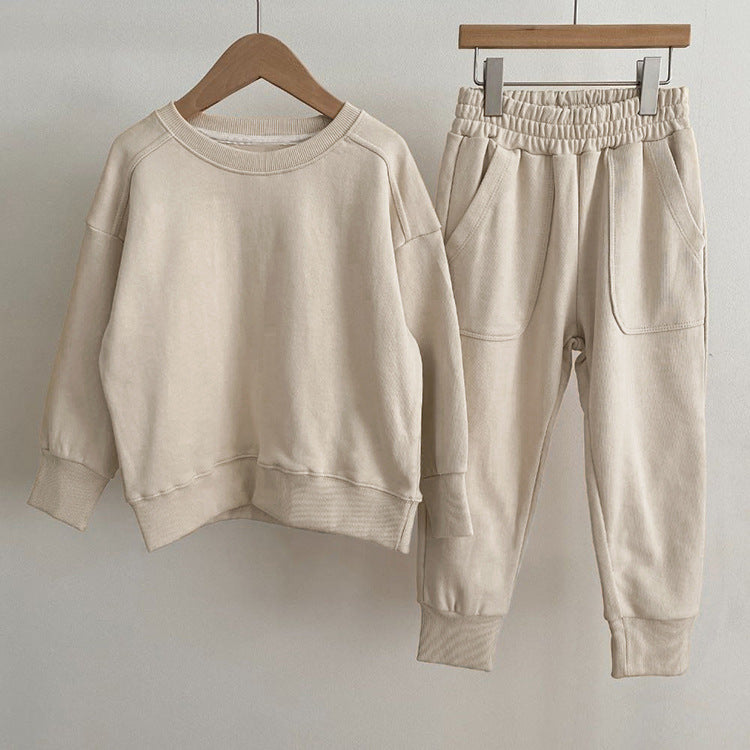 Baby Boy And Girl Solid Color Pullover Hoodies Combo Pants Pieces Sets