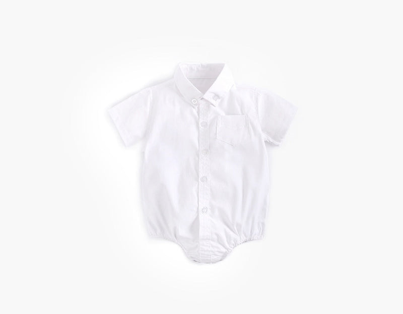 Baby Boy Solid Color Buttoned Shirt With Pockets Short Sleeve Onesies Online In Summer