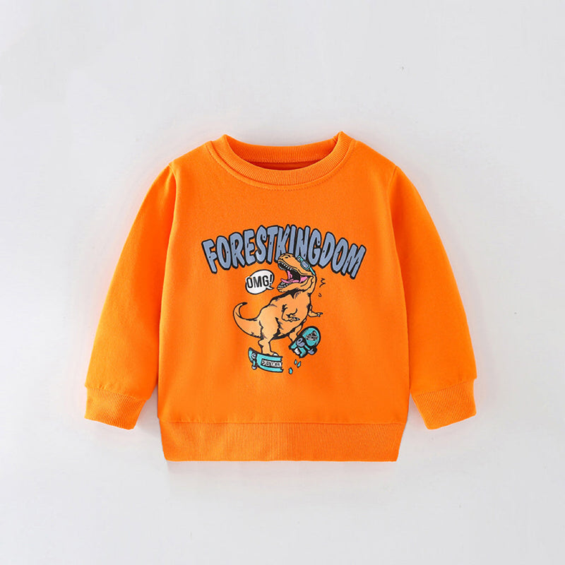 Baby Boy Cartoon Dinosaur Print Pattern Long Sleeve Quality Cute Hoodies