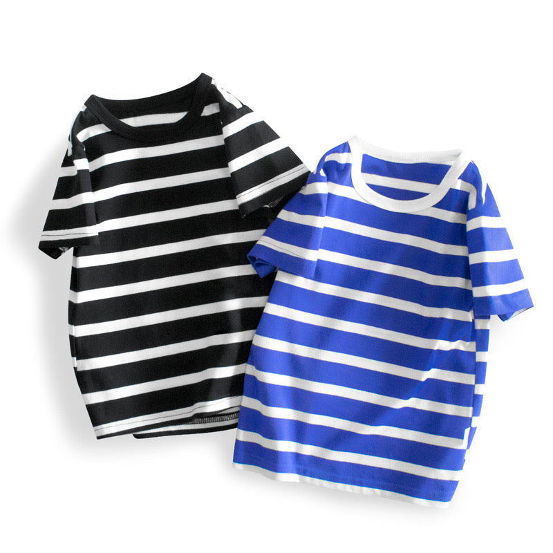 Baby Boy And Girl Striped Print Color Matching Design Short-Sleeved T-Shirt In Summer