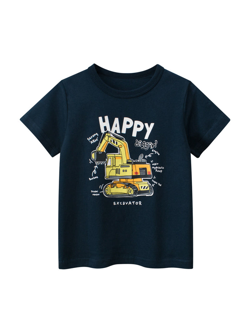 Boys’ Cartoon Digger Pattern T-Shirt In European And American Style