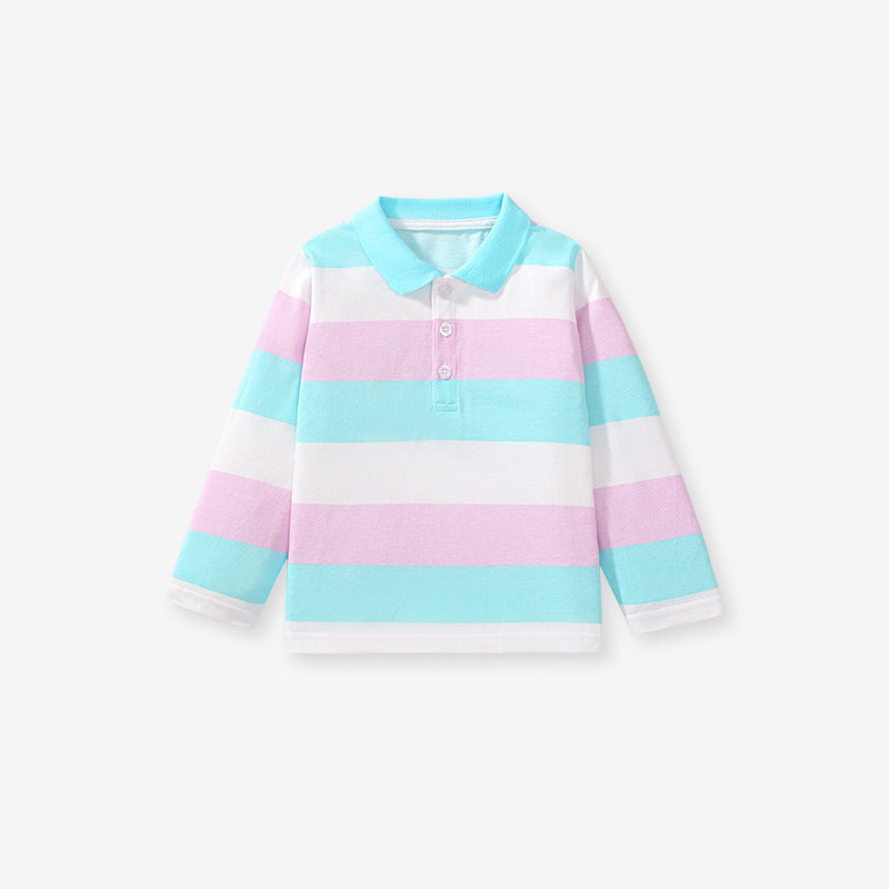 Autumn New Design Kids Colorful Striped Pattern Long Sleeves Polo Shirt