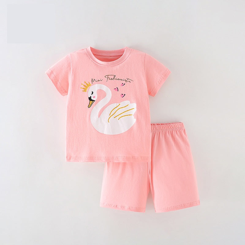 Girls Swan Queen Print T-Shirt And Shorts Set