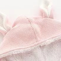 Baby Solid Color Bunny Ear Patched Hat Design Button Front Knitted Sweater Cardigan