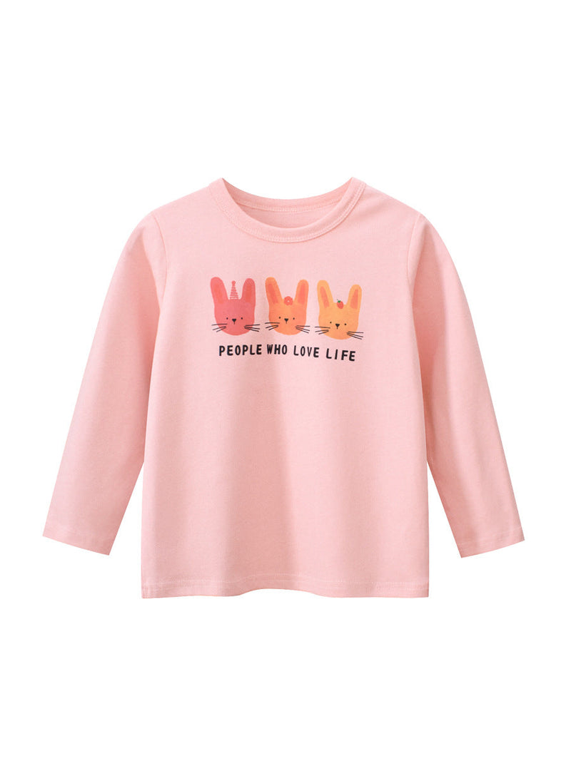 Autumn New Arrival Kids Girls Animals Cartoon and Letters Print Crew Neck Long Sleeves Pullover Sweatshirt