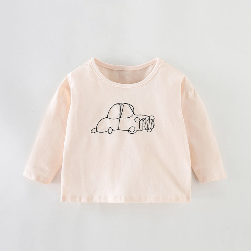 Baby Girl Car Emboidered Graphic Long Sleeve Loose Shirt