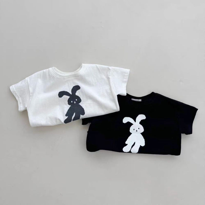 Summer New Arrival Kids Unisex Crew Neck Short Sleeves Thin Rabbit Print Top T-Shirt