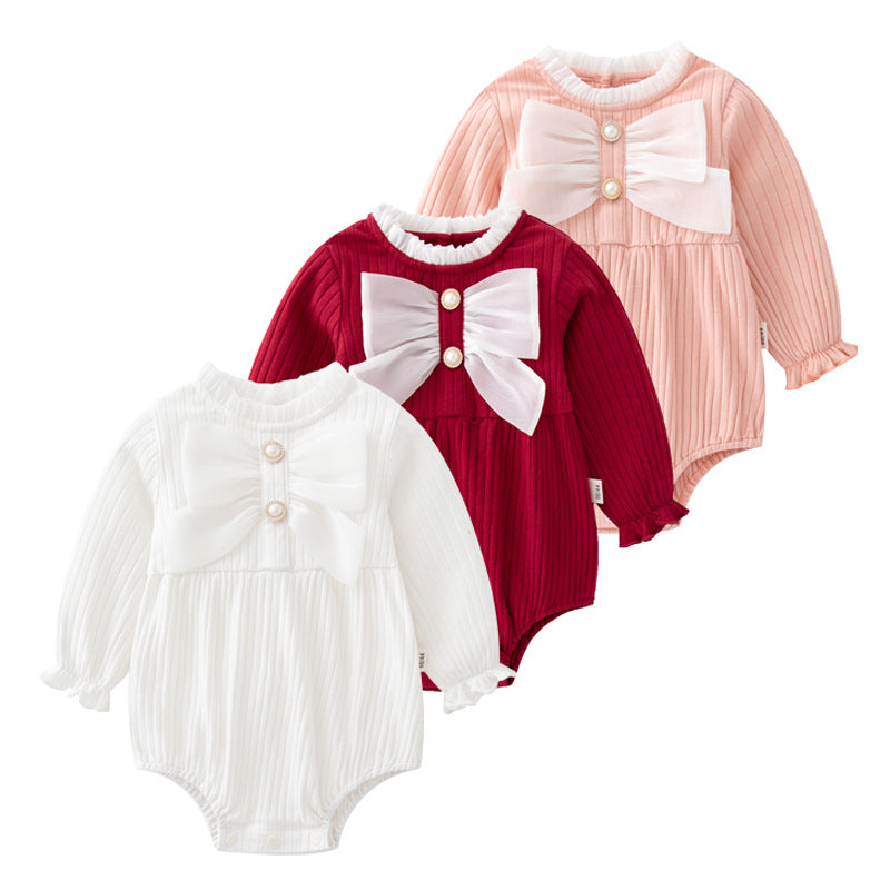 Baby Solid Color Big Bow Patched Design Beautiful Princess Onesies