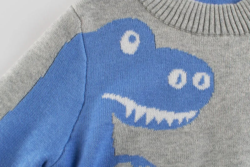 Baby Boy Cartoon Dinosaur Embroidered Pattern Knitted Lovely Sweater