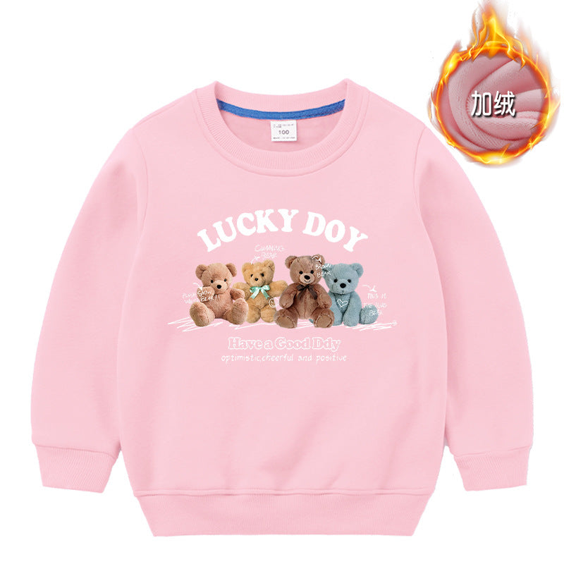 Baby Cute Bear Pattern Crewneck Cotton Hoodies In Autumn