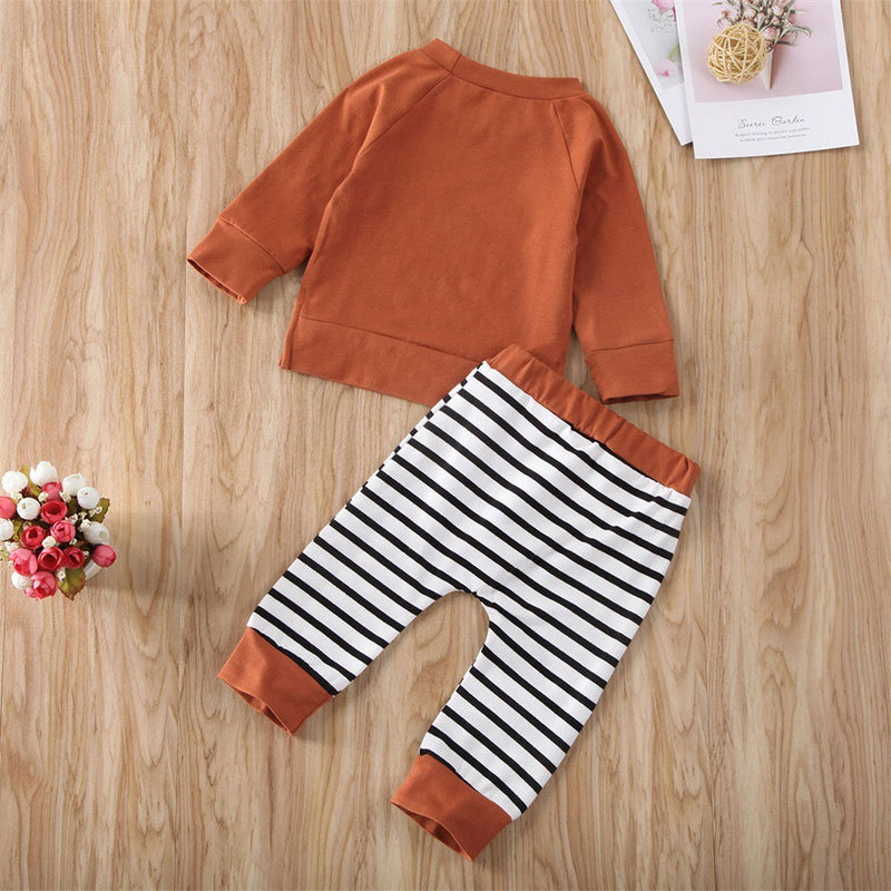 Baby Boy 1pcs Solid Color Hoodie Combo Striped Pattern Trousers Sets