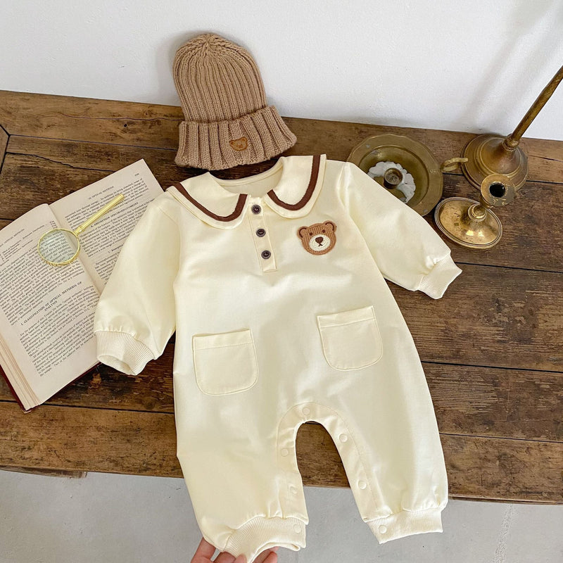 Baby Cartoon Bear Patched Pattern Cute Style Romper And Coat