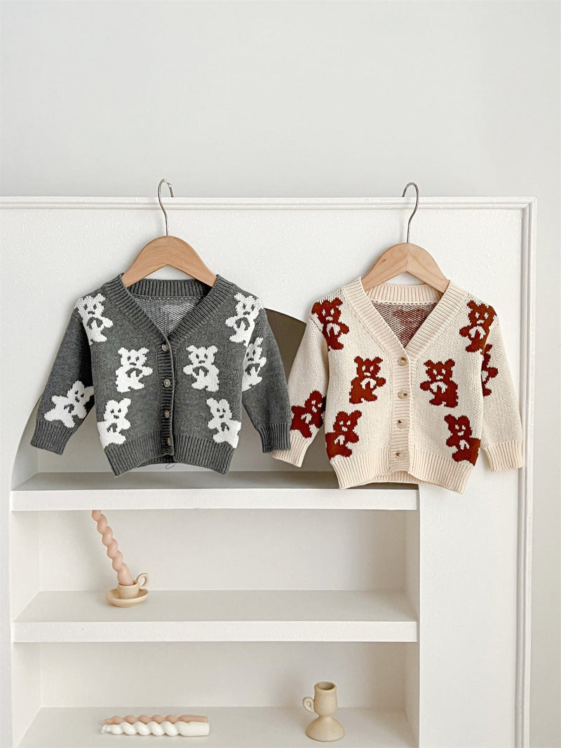 Baby Unisex V-Collars Little Bear Long-Sleeved Cardigan