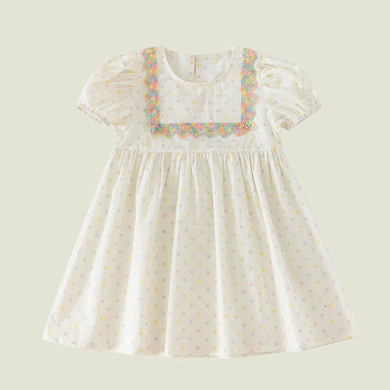 Hot Selling Summer Kids Girls Short Sleeves Polka Dots Dress