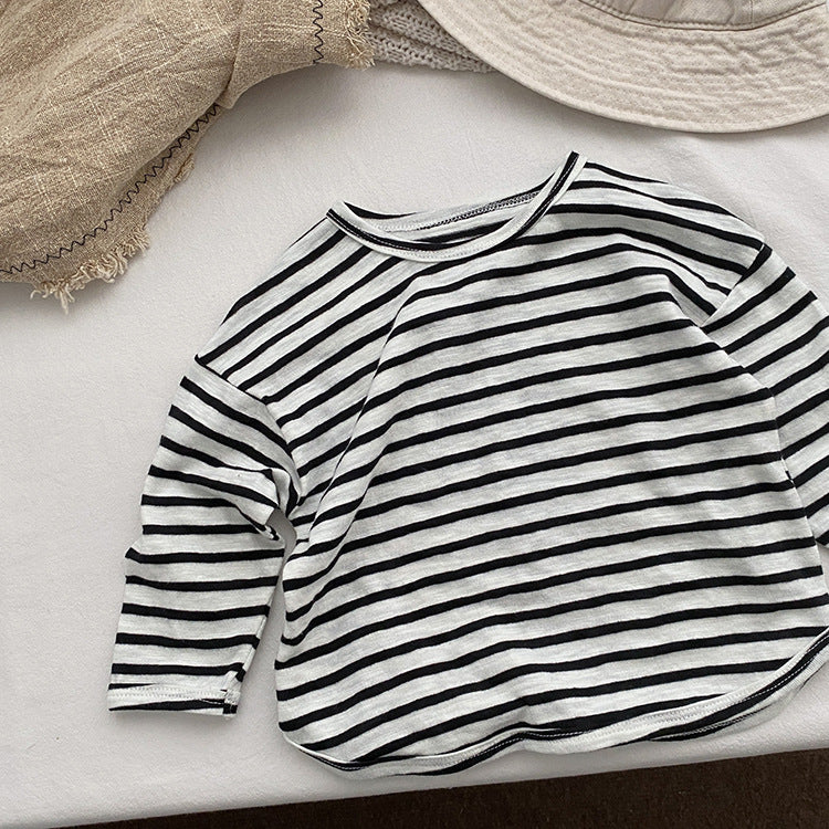 Baby Striped Graphic Long Sleeve Soft Cotton Loose Shirt