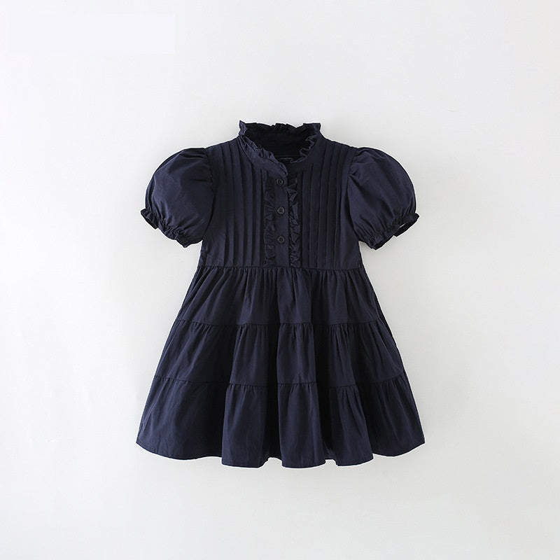 Baby Girls Kids Solid Color Short Sleeve Ruffle Crew Neck Dress