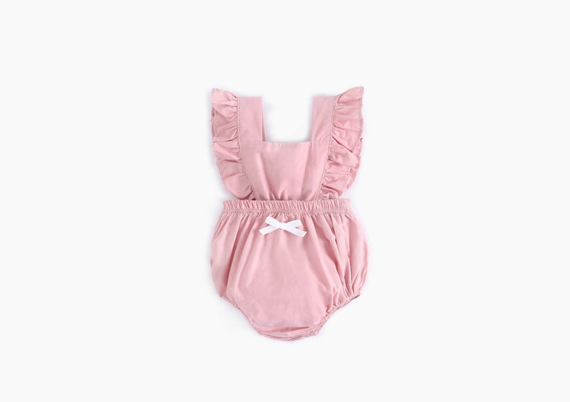 Baby Girl Square Collar Lace Design Denim Fabric Sleeveless Backless Onesies With Bow Decoration