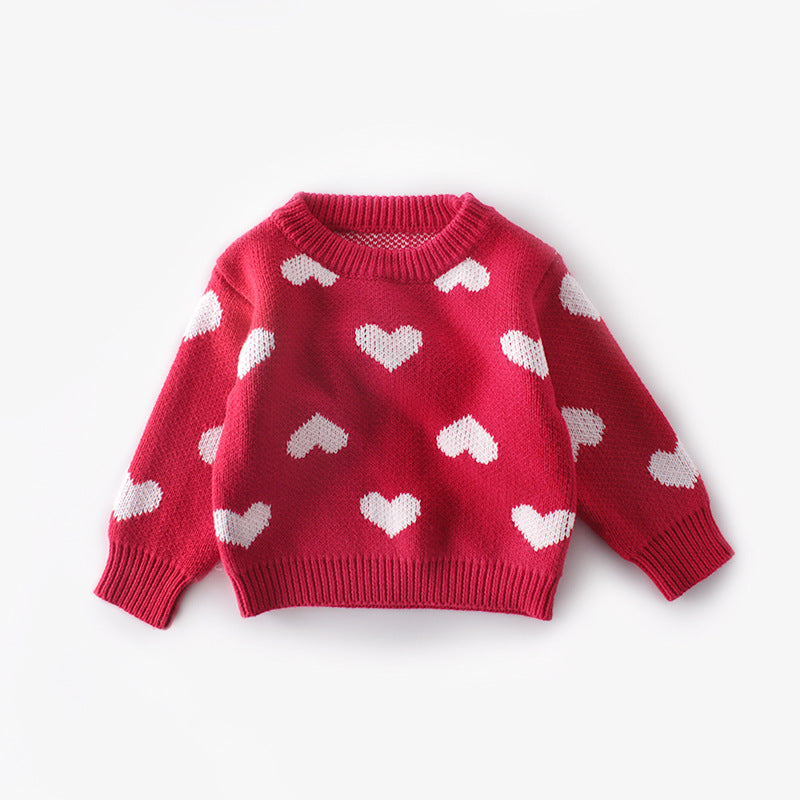 Baby Girl 1pc Allover Heart Embroidered Graphic Pullover Sweaters