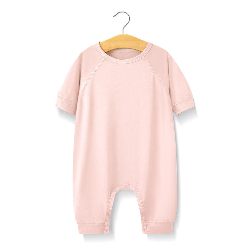 Baby Solid Color Medium Sleeve Summer Crotch Jumpsuit Pajamas