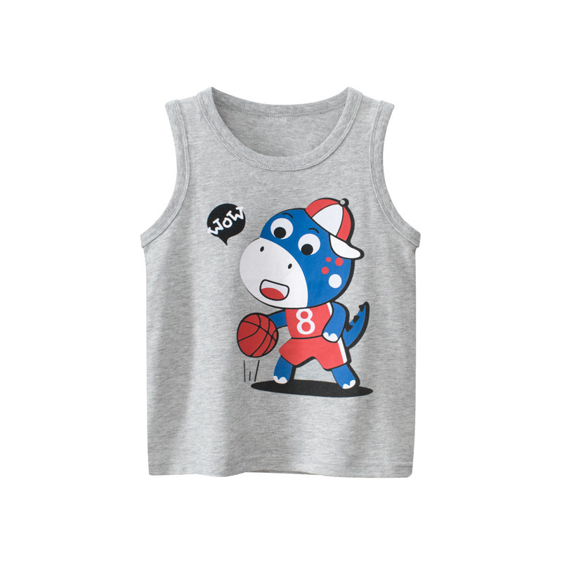 Baby Cartoon Print Pattern Sleeveless Crewneck Tops