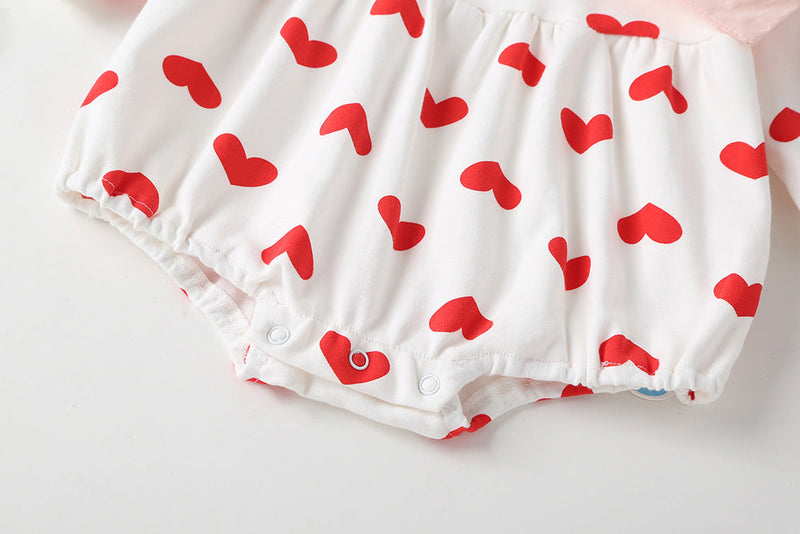 Baby Girl Heart Pattern Big Bow Tie Patched Design Triangle Onesies