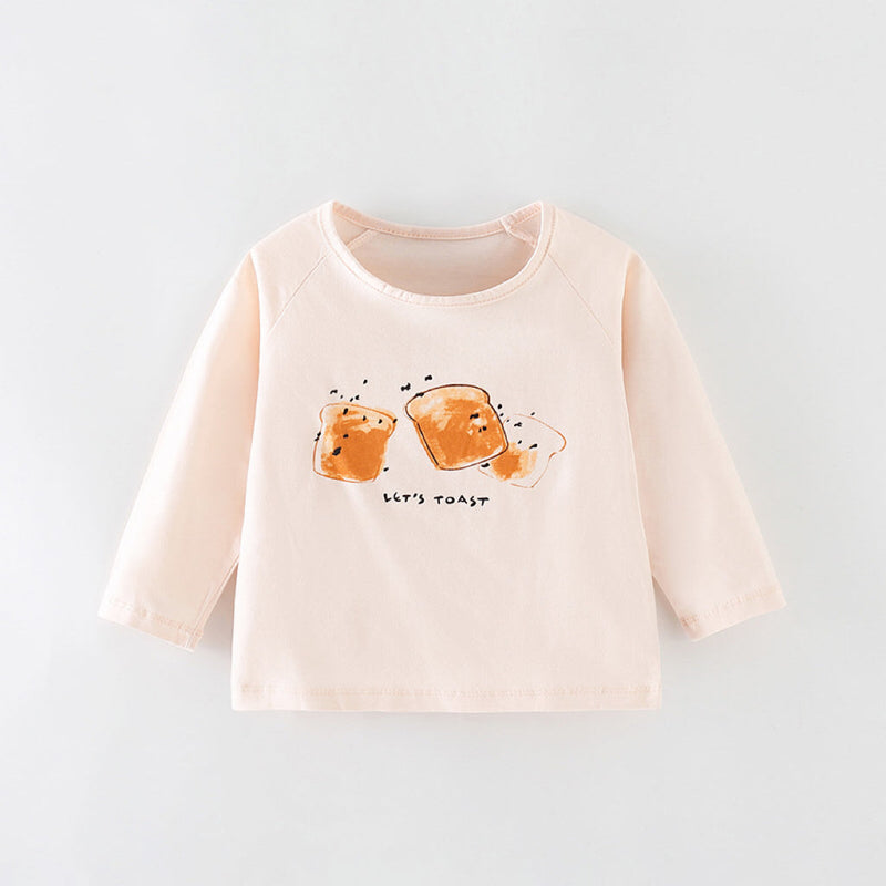 Baby Boy And Girl Bread Pattern Soft Cotton O-Neck Shirt