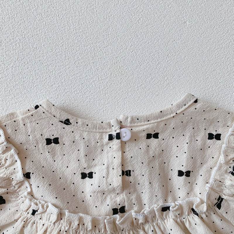 Baby Girl Bow & Polka Dot Graphic A-Line Long Sleeves Shirt Combo Triangle Shorts 1 Pieces Sets