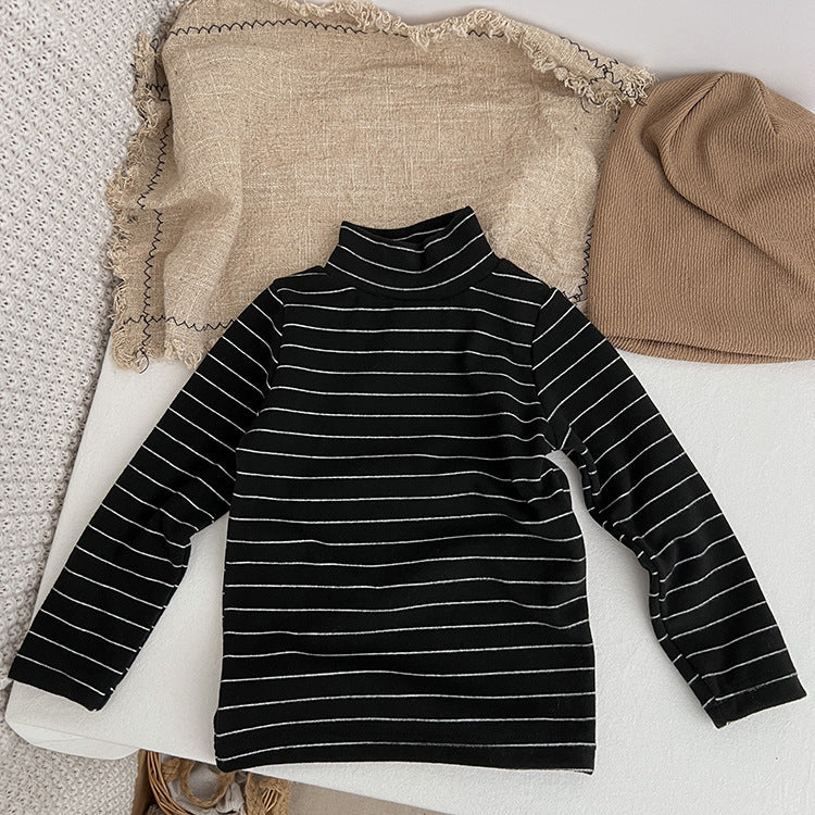 Baby Striped Pattern High Turtle Nack Soft Cotton Comfy Shirt