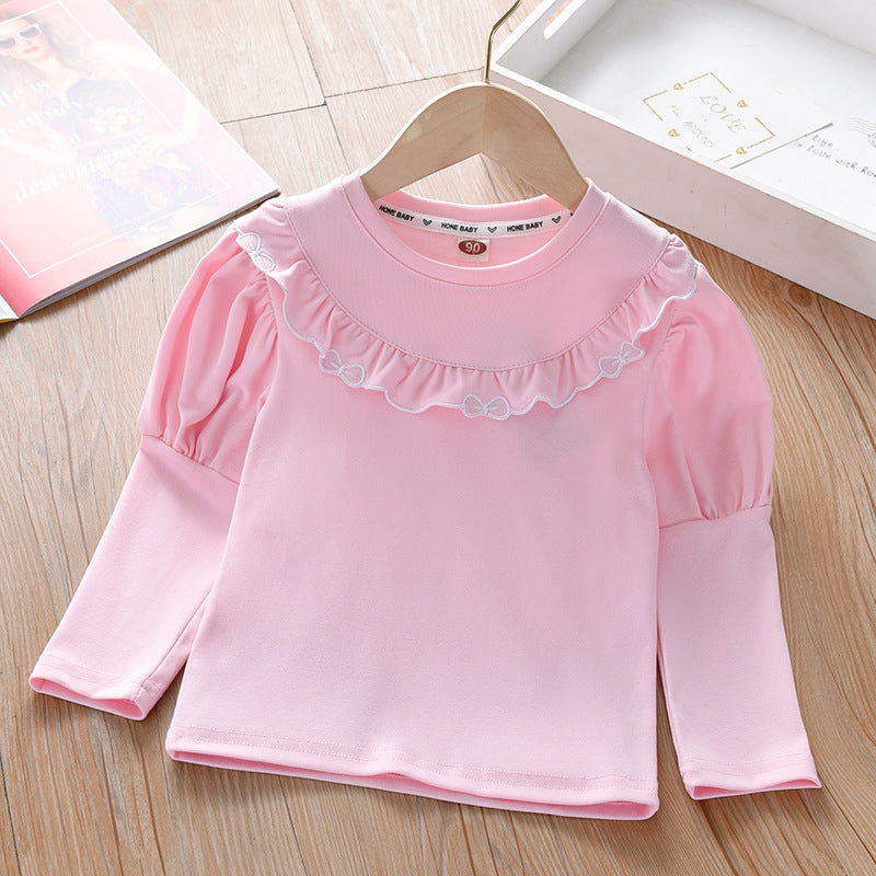 Baby Girl Solid Color Ruffle Design Spring Autumn Shirt